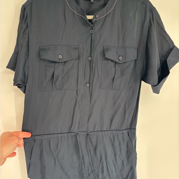 Lafayette 148 New York Blue Satin Tie Waist Button Up Shirt Dress - Picture 1 of 8